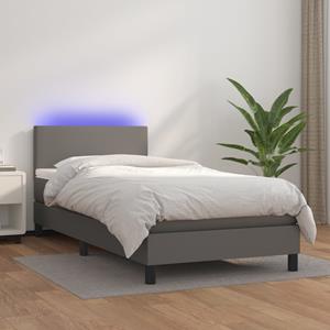 VidaXL Boxspring met matras en LED kunstleer grijs 90x190 cm