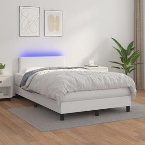 VidaXL Boxspring met matras en LED kunstleer wit 120x200 cm