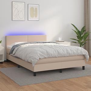 VidaXL Boxspring met matras en LED kunstleer cappuccinokleur 140x200cm