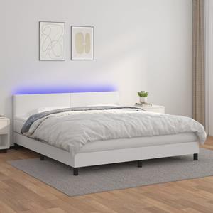 VidaXL Boxspring met matras en LED kunstleer wit 160x200 cm