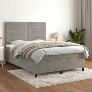 VidaXL Boxspring met matras fluweel lichtgrijs 140x190 cm