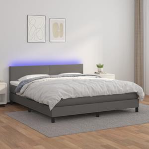 VidaXL Boxspring met matras en LED kunstleer grijs 160x200 cm