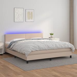 VidaXL Boxspring met matras en LED kunstleer cappuccinokleur 160x200cm