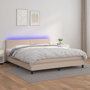 VidaXL Boxspring met matras en LED kunstleer cappuccinokleur 180x200cm