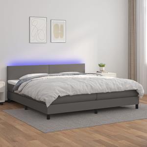 VidaXL Boxspring met matras en LED kunstleer grijs 200x200 cm