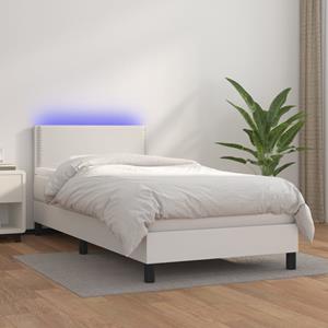 VidaXL Boxspring met matras en LED kunstleer wit 90x190 cm