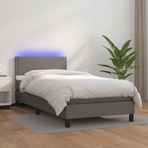 VidaXL Boxspring met matras en LED kunstleer grijs 90x190 cm