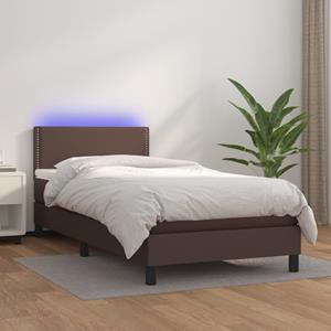 VidaXL Boxspring met matras en LED kunstleer bruin 90x200 cm