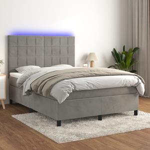 VidaXL Boxspring met matras en LED fluweel lichtgrijs 140x190 cm