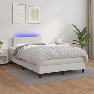 VidaXL Boxspring met matras en LED kunstleer wit 120x200 cm