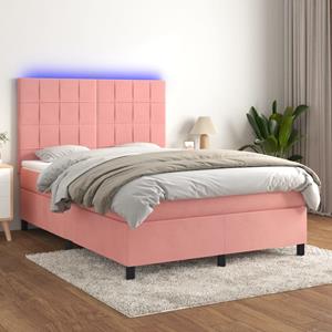 VidaXL Boxspring met matras en LED fluweel roze 140x190 cm