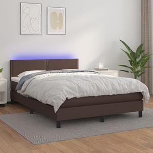 VidaXL Boxspring met matras en LED kunstleer bruin 140x200 cm