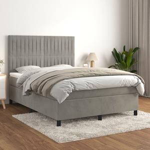 VidaXL Boxspring met matras fluweel lichtgrijs 140x190 cm