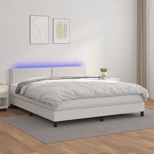 VidaXL Boxspring met matras en LED kunstleer wit 160x200 cm