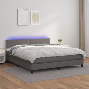 VidaXL Boxspring met matras en LED kunstleer grijs 160x200 cm