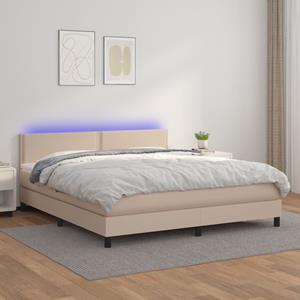 VidaXL Boxspring met matras en LED kunstleer cappuccinokleur 160x200cm