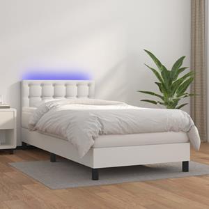 VidaXL Boxspring met matras en LED kunstleer wit 90x190 cm