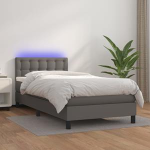 VidaXL Boxspring met matras en LED kunstleer grijs 90x190 cm