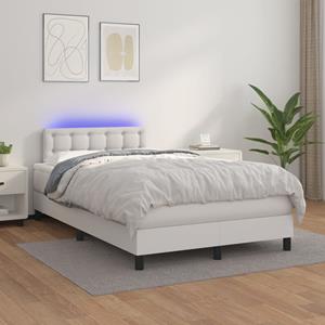 VidaXL Boxspring met matras en LED kunstleer wit 120x200 cm