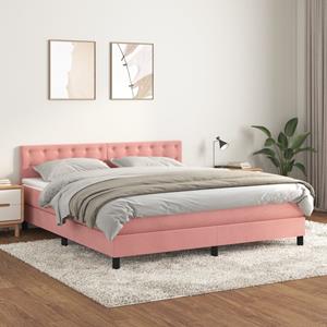 VidaXL Boxspring met matras fluweel roze 180x200 cm