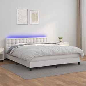 VidaXL Boxspring met matras en LED kunstleer wit 160x200 cm