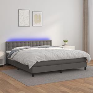 VidaXL Boxspring met matras en LED kunstleer grijs 160x200 cm