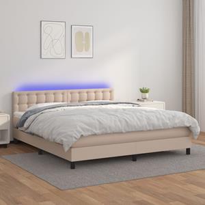 VidaXL Boxspring met matras en LED kunstleer cappuccinokleur 160x200cm