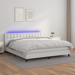 VidaXL Boxspring met matras en LED kunstleer wit 180x200 cm