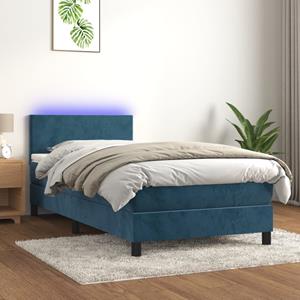 VidaXL Boxspring met matras en LED fluweel donkerblauw 90x190 cm