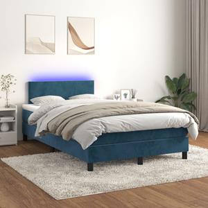 VidaXL Boxspring met matras en LED fluweel donkerblauw 120x200 cm