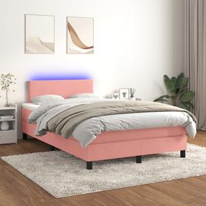 VidaXL Boxspring met matras en LED fluweel roze 120x200 cm