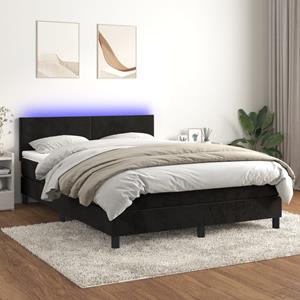 VidaXL Boxspring met matras en LED fluweel zwart 140x190 cm