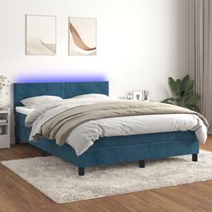 VidaXL Boxspring met matras en LED fluweel donkerblauw 140x190 cm