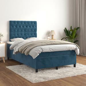 VidaXL Boxspring met matras fluweel donkerblauw 120x200 cm