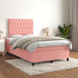 VidaXL Boxspring met matras fluweel roze 120x200 cm