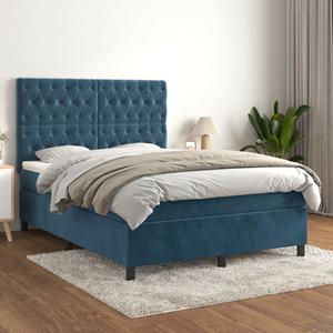 VidaXL Boxspring met matras fluweel donkerblauw 140x190 cm