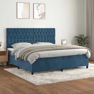 VidaXL Boxspring met matras fluweel donkerblauw 200x200 cm