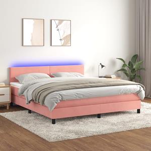 VidaXL Boxspring met matras en LED fluweel roze 160x200 cm