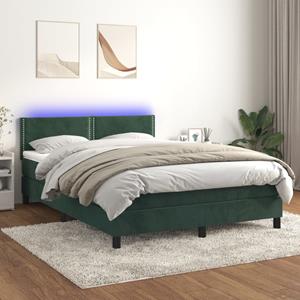 VidaXL Boxspring met matras en LED fluweel donkergroen 140x190 cm