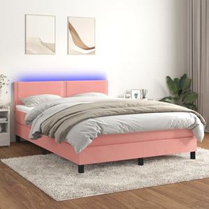 VidaXL Boxspring met matras en LED fluweel roze 140x200 cm