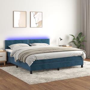 VidaXL Boxspring met matras en LED fluweel donkerblauw 180x200 cm