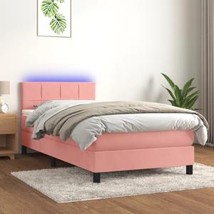 VidaXL Boxspring met matras en LED fluweel roze 90x200 cm