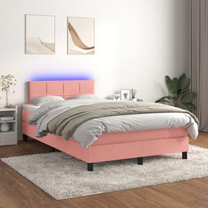 VidaXL Boxspring met matras en LED fluweel roze 120x200 cm