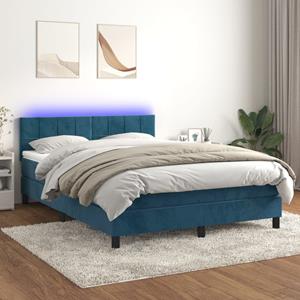 VidaXL Boxspring met matras en LED fluweel donkerblauw 140x190 cm