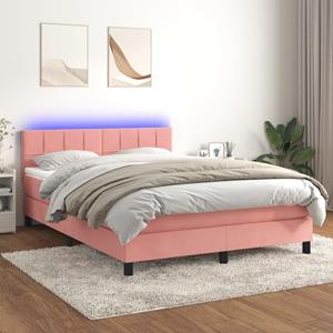 VidaXL Boxspring met matras en LED fluweel roze 140x190 cm