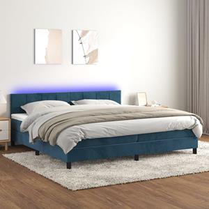 VidaXL Boxspring met matras en LED fluweel donkerblauw 200x200 cm