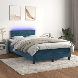 VidaXL Boxspring met matras en LED fluweel donkerblauw 120x200 cm