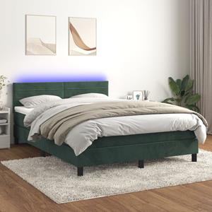 VidaXL Boxspring met matras en LED fluweel donkergroen 140x190 cm