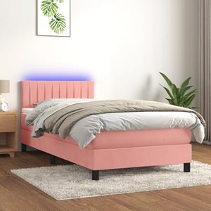 VidaXL Boxspring met matras en LED fluweel roze 90x190 cm