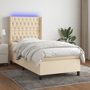 VidaXL Boxspring met matras en LED stof crèmekleurig 90x190 cm